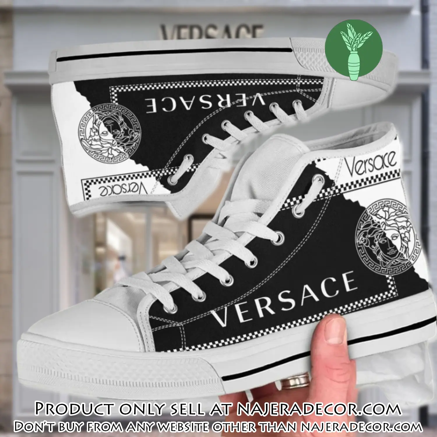 Versace new medusa gold white high top canvas shoes luxury brand gifts for men women njr2302136